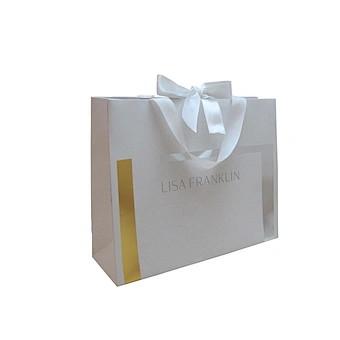 Wholesale Eco-friendly White-Gold Shopping Paper Bag with Handles and Ribbon