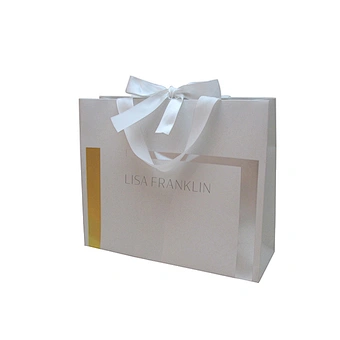 Wholesale Eco-friendly White-Gold Shopping Paper Bag with Handles and Ribbon