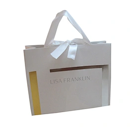 Wholesale Eco-friendly White-Gold Shopping Paper Bag with Handles and Ribbon